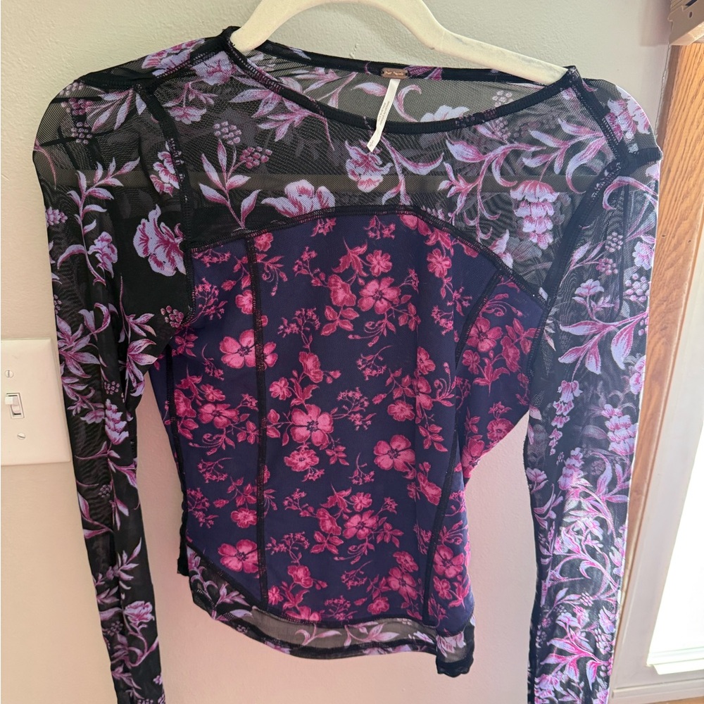 Free people mesh long sleeve sweater